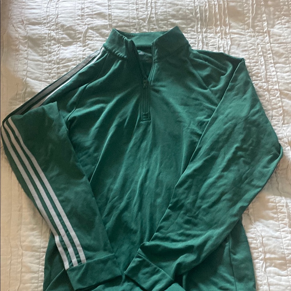 Adidas Green golf Quarter-Zip Pullover with Stripes